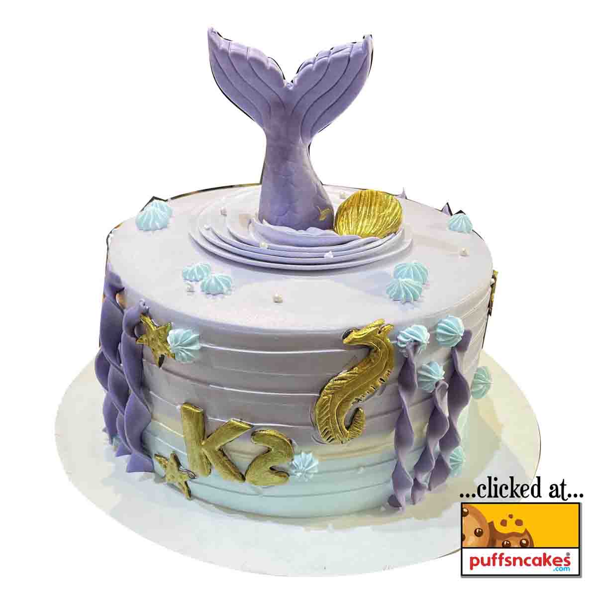 (1151) Mermaid Theme Cream Cake
